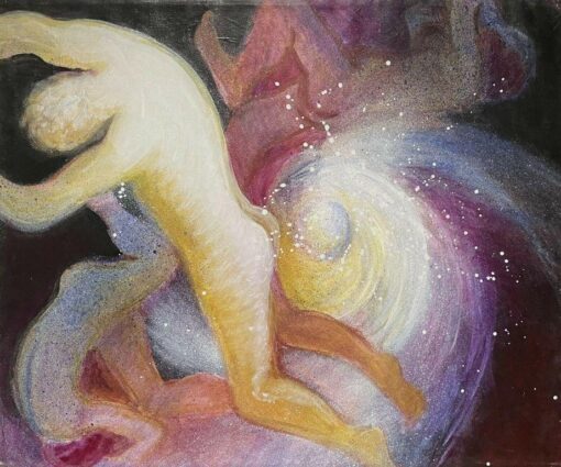 Huge French Surrealist Fantasy Oil Painting Floating Figures
