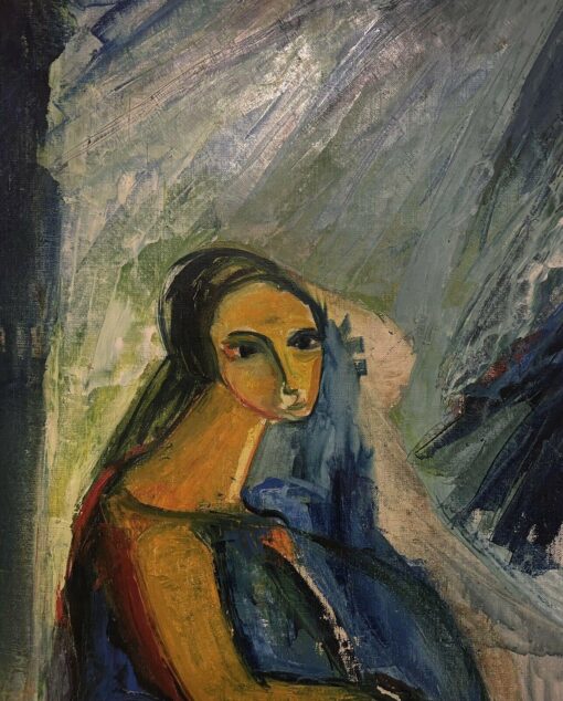 Mid 1900-1999 French Modernist Oil, Portrait of a Figure in Blue