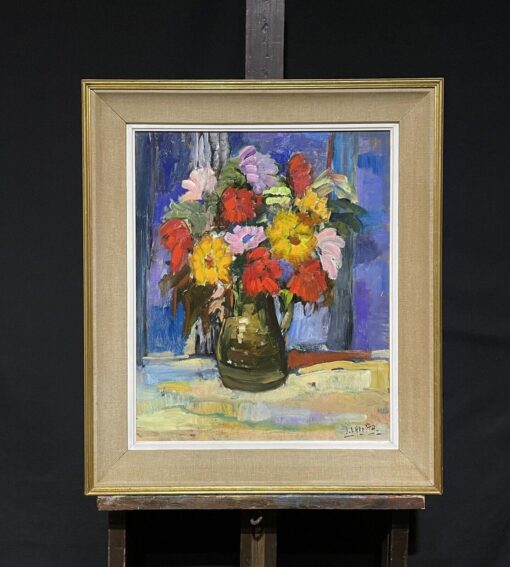 Bright & Cheerful French Post-Impressionist Signed Oil - Flowers in Vase