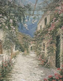 Beautiful French Impressionist Oil Garden Terrace with Flowers, large canvas