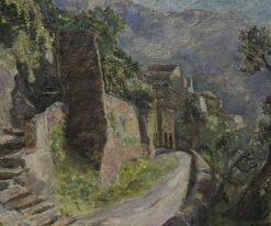 1900's French Impressionist Signed Oil Painting View of Old Chateau Steps