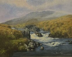Scottish Highland River in the Mountains, signed Original British Oil Painting
