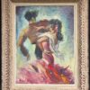Mid-Century Oil Painting in Ornate Frame Flamenco Dance Scene in Vibrant Colors