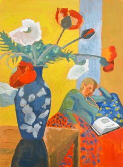 Bright Still Life with Poppies and Reclining Woman Bold and Modernist Style