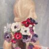 Still Life with Bust Sculpture Vibrant Anemone Flowers and Folded Book
