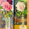 Pair Mid 1900-1999 French Still Life Painting Ornate Flowers in Glass Vase