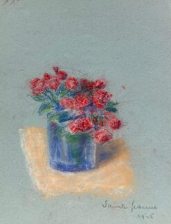 Mid 1900-1999 French Delicate Still Life of Red Flowers in a Glass Vase