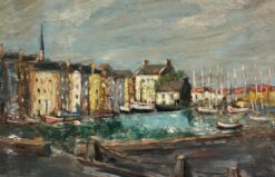 Quiet Charming Harbor Village at Dusk Impressionist Coastal Scene