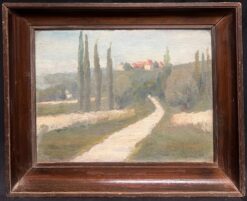 1930's Atmospheric French Provencal Countryside Landscape Cypress Trees in Lane