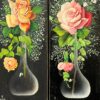 Pair Mid 1900-1999 French Still Life Painting Ornate Flowers in Glass Vase