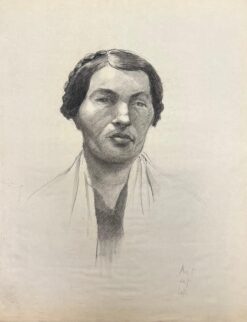 Mid Century French Drawing of a Portrait of a Woman with Braided Hair
