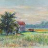 Mid 1900-1999 French Countryside Pastel Landscape of a Farmhouse In Field