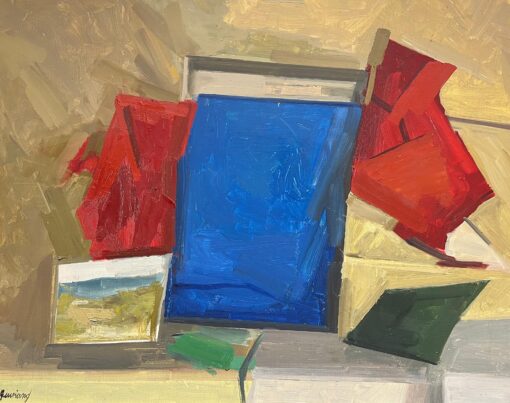 Vibrant Mid-Century Abstract Geometric Composition Bold Color Oil Painting