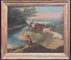 Romantic Light 1700 - 1799 Dutch Oil Pastoral Scene Bergers Cattle by River