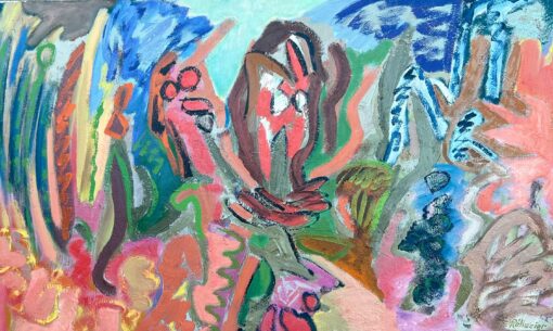 French 1900-1999 Colorful Garden Abstractions Vibrant Organic Forms Large Oil