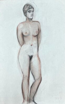 1960's Original French Pastel Sketch Standing Nude Portrait