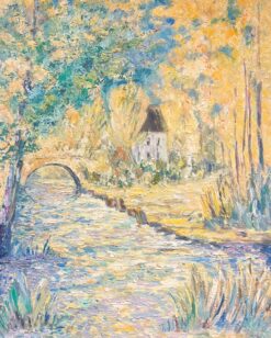 French Impressionist Countryside Thick Oil Impasto Bridge & Cottage by the River