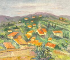 Sunlit Village Landscape Vibrant Impressionist Oil Painting Hillside Hamlet