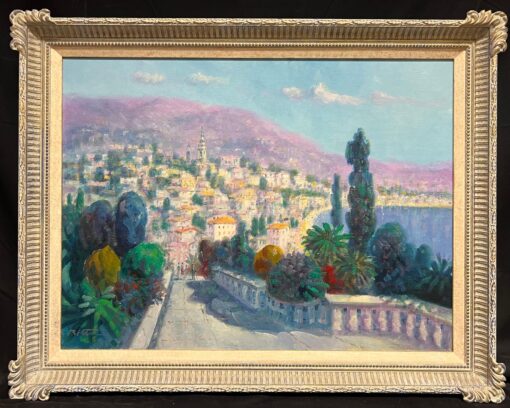 Impressionist Signed Oil Painting Menton French Riviera Cote d'Azur Landscape