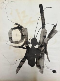 Original 1970's French Abstract Ink Painting Black and White