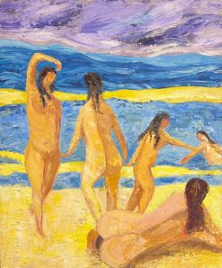 French Post Impressionist Vibrant Large Oil Painting Nude Bathers on the Beach