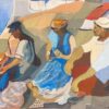 Fisherfolk Tending Nets Marseille Harbor 1960's French Signed Modernist Oil