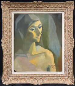 Mid-Century Modernist Portrait of a Woman in Muted Tones 1950's French Painting