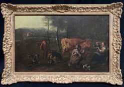 17th-Century Dutch Pastoral Scene Figures Cattle Goats in a Bucolic Landscape