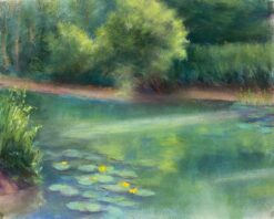 Tranquil Waters and Lily Pads in Bloom A Bright Green Reflection in Pastels