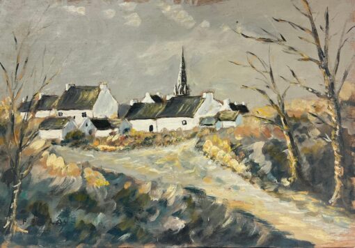 Quiet Rustic Village Track in Winter Peaceful Oil Landscape Painting