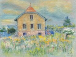 Mid 1900-1999 French House in a Summer Meadow A Pastel Landscape