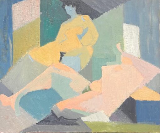 Mid 20th-Century French Oil Painting Cubist Portrait of Nude Figure