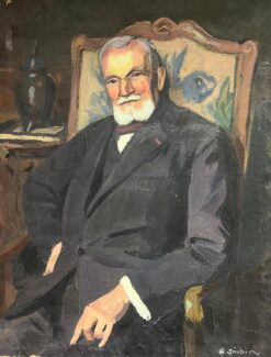 1930's Large French Oil Distinguished Portrait  Dapper Gentleman in Suit & Chair