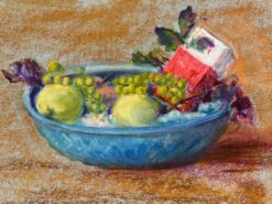 Mid 1900-1999 French Pastel Still Life of Fruit in a Blue Bowl
