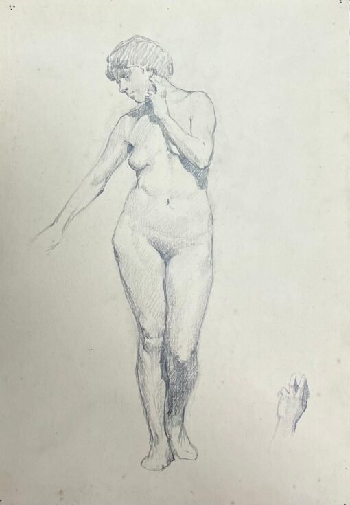 English Antique Portrait Sketch of Female Nude Seated