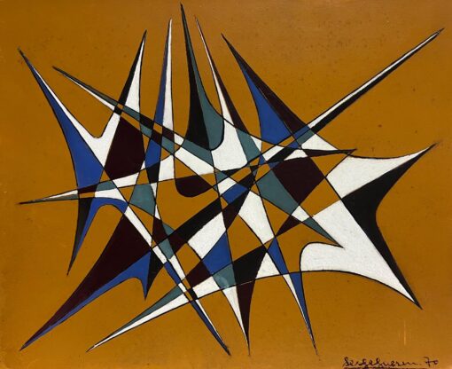 1900-1999 French Geometric Abstract Composition Oil Painting 1970's