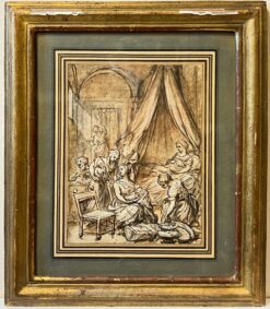 1700 - 1799 French Rococo Old Master Ink Drawing Nativity Scene