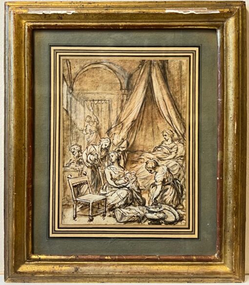 1700 - 1799 French Rococo Old Master Ink Drawing Nativity Scene
