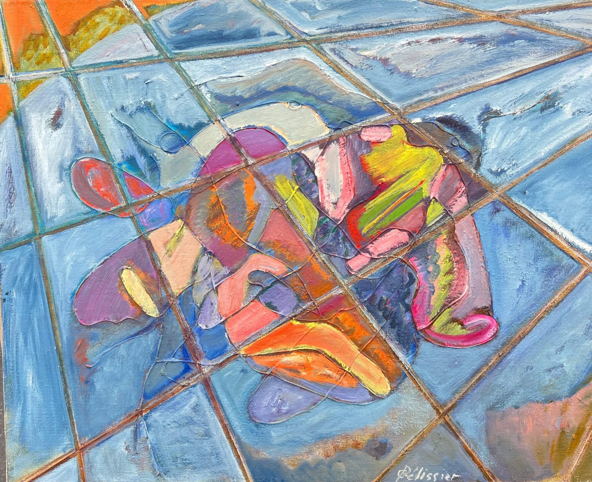 French 1900-1999 Abstract Interwoven Hues on Tiled Landscape Vibrant