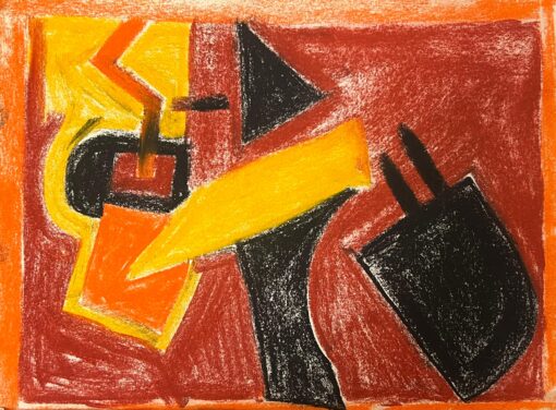 Abstract Expressionist British Original Pastel Roaring Red Colors