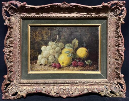 Fine Victorian English Fruit Still Life Grape, Lemons & Raspberries Oil Painting