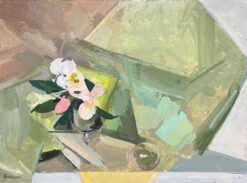 Abstract Modernist Floral Still Life Geometric Oil Painting Soft Pastel Colors