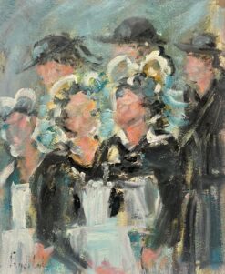 Charming French Impressionist Oil Painting for Maids in Uniforms at a Gathering