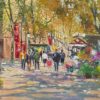 1930-1970 Autumnal Parisian Street Scene with Flower Stalls Signed Oil