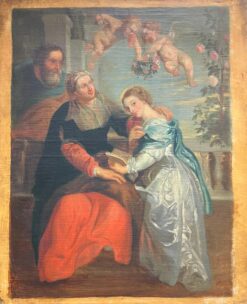 Family Devotion with Cherubs 1700 - 1799 Old Master Oil Painting after Rubens