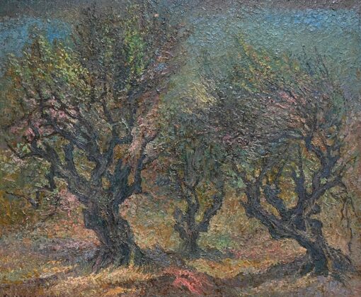 Post Impressionist Oil Painting Olive Groves under Blue Skies French Painting