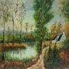 French Impressionist Riverside Path with White Cottages Oil Painting