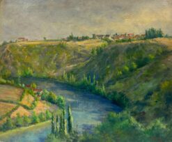 1940's French River Valley Lush Green Colors Signed Oil Painting