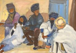 Modern French Signed Oil Men Chatting Mauritania Ouadane Street Scene