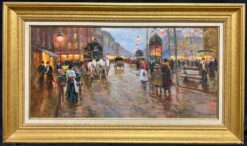 Evening Stroll in Bustling City Parisian Boulevard Scene by Russian Artist